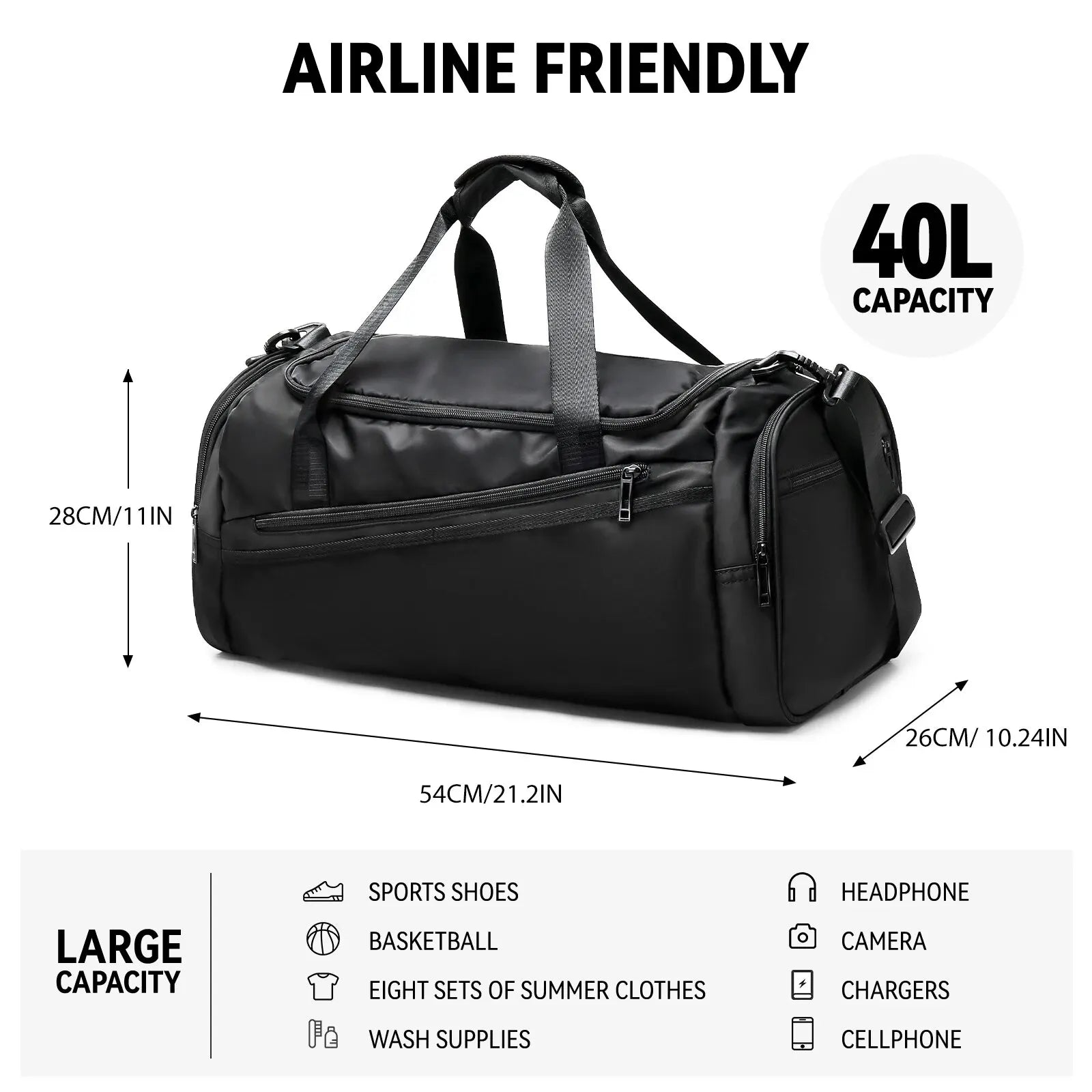 travel gym Bag with Shoes Compartment for Men Women 40L Lightweight Foldable Duffel Bag Workout Bag