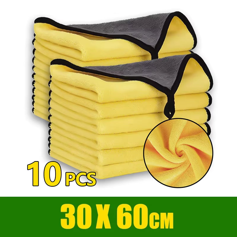 10 pieces of car microfiber cleaning towel, yellow microfiber cloths, size 30x60cm for car wash and detailing.