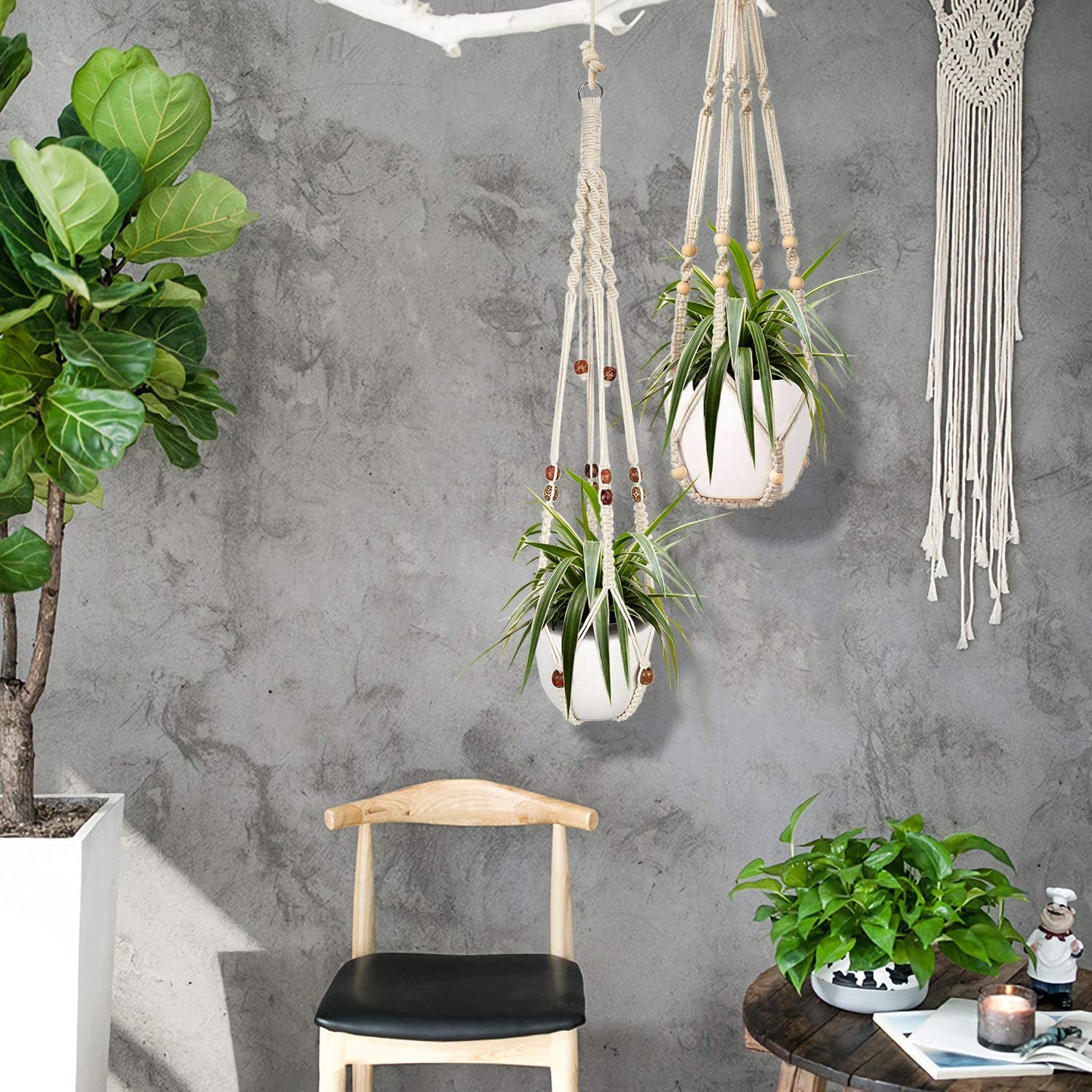 Macrame Plant Hanger for Indoor Plants, 2 Packs Plant Hangers, Hanging Planter for Indoor Plants Decorative Macrame Pot Hanger for Home Decor